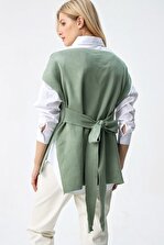 Trend Alaçatı Stili Kadın Çağla Yeşili V Yaka Sırtı Bağlamalı Triko Süveter ALC-X5199 - 6