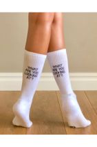 UNAGİ Looking At Yazılı Beyaz Çorap Slogan Çorap - 1