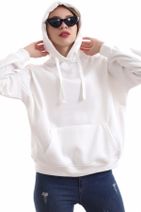 boffin Kadın Beyaz İçi Pamuklu Oversıze Sweatshirt - 2