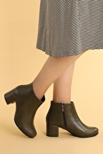 Ayakland Kadın Haki Şeffaf Rugan  Topuk Termo Taban Bot Ayakkabı 6 cm  520 - 3