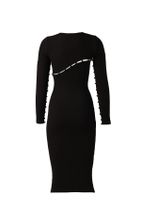 roise Yin Yang Dress - Kadın Siyah Cut Out Düğme Detaylı Tasarım Triko Midi Elbise - 4
