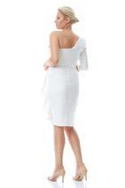 Keikei Kadın Beyaz Büyük Beden Krep Tek Kol Kısa Elbise - 2