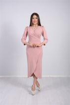 giyimmasalı Kadın Pudra Krep Kumaş Midi Boy Elbise - 3