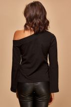 boutiquen Kadın Siyah Geniş Yaka Kol Detaylı Bluz 1298 - 2