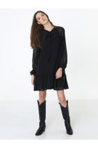 Twist Kadın Siyah Fırfır Şeritli Elbise - 3