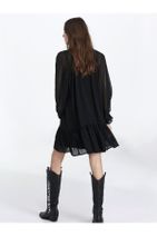 Twist Kadın Siyah Fırfır Şeritli Elbise - 4