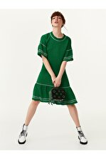 Twist Kadın Yeşil Geniş Yaka Volanlı Elbise - 1