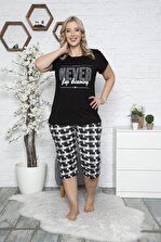 MyBen Kadın Siyah Baskılı Kısa Kollu Pijama Takımı 50020 - 1