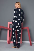 Siyah İnci Pamuklu Likralı Düğmeli Biyeli Pijama Takım - 3