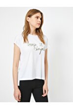 Koton Kadın Beyaz Yazılı Baskılı T-shirt - 2