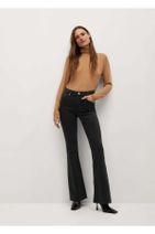 MANGO Woman Kadın Siyah denim Bel Yüksekliği Orta Boy Flare Jeans - 2