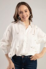 Pattaya Kadın Taş Işlemeli Yarasa Kol Gömlek 3071 - 3