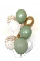 Parti dolabı 10 Adet Küf Yeşilli Balon Demeti Krom Altın 3 Küf Yeşili + 3 Beyaz + 2 Krom Altın + 2 Şeffaf Balon - 1