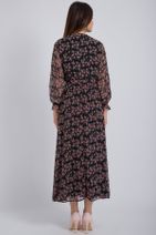 Kadın Modası Kadın Siyah Gül Kruvaze Yaka Çiçekli Şifon Elbise - 5