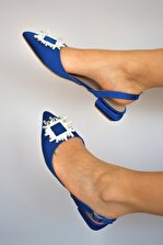 Alisha Shoes Becca Saks Mavi Taşlı Saten Babet - 2