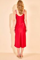XHAN Kadın Kırmızı Degaje Yaka Saten Elbise 1YZK6-11844-04 - 7
