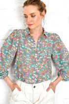 Trend Alaçatı Stili Kadın Yeşil Prenses Kol Dokuma Gömlek DNZ-3184 - 1