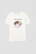 Pull & Bear Kontrast Çiçek Görselli Beyaz T-Shirt - 1