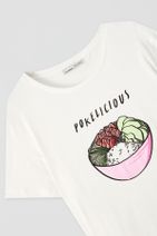 Pull & Bear Kontrast Çiçek Görselli Beyaz T-Shirt - 4