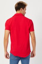 Karpefingo Erkek Pamuk Keten Kısa Kol Kırmızı Gömlek - 4