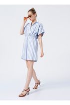 Fabrika Comfort Cm-ludo Gömlek Yaka Basic Çizgili Mavi - Beyaz Kadın Elbise - 3