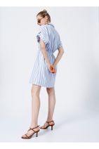 Fabrika Comfort Cm-ludo Gömlek Yaka Basic Çizgili Mavi - Beyaz Kadın Elbise - 4