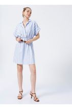Fabrika Comfort Cm-ludo Gömlek Yaka Basic Çizgili Mavi - Beyaz Kadın Elbise - 1