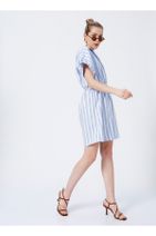 Fabrika Comfort Cm-ludo Gömlek Yaka Basic Çizgili Mavi - Beyaz Kadın Elbise - 2