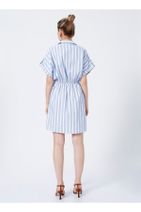 Fabrika Comfort Cm-ludo Gömlek Yaka Basic Çizgili Mavi - Beyaz Kadın Elbise - 6
