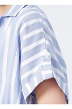 Fabrika Comfort Cm-ludo Gömlek Yaka Basic Çizgili Mavi - Beyaz Kadın Elbise - 7