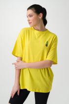 Runever Sarı Oversize Nakış Detaylı Kadın T-shirt Biker Tayt Takım 22093 - 3