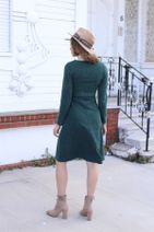 Moda Feminen Uzun Kollu Kuşaklı Midi Boy Elbise-yeşil - 3