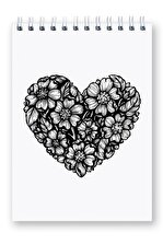 Mespho Siyah Beyaz Çiçek Desenli A5 Ebat Spiralli Sert Kapak Defter (14,8 x 21 cm.) - 1