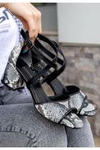 OtikButik Sherry Siyah Cilt Yılan Detaylı Topuklu Ayakkabı - 2