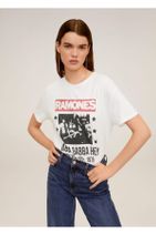 MANGO Woman Kadın Kırık Beyaz Ramones Tişört 67014398 - 2