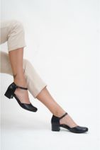 Deripabuc Hakiki Deri Siyah Kadın Topuklu Deri Ayakkabı Shn-0136 - 3
