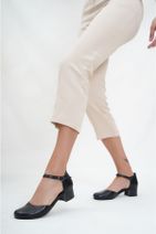 Deripabuc Hakiki Deri Siyah Kadın Topuklu Deri Ayakkabı Shn-0136 - 1