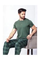 Aydoğan Erkek Haki Kısa Kol Üç Düğmeli Modal Kumaş Pamuklu Pijama Takımı - 1