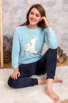 Anıl 9564 Kadın Pijamapolar Tavşanlı Sweatshirt Pantolon Takım - 1