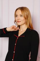 Huq Moda Kadın Siyah-kırmızı Pamuklu Likralı Biyeli Pijama Takımı - 2
