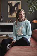 Anıl 9564 Kadın Pijamapolar Tavşanlı Sweatshirt Pantolon Takım - 2