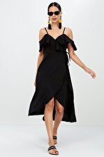 Cool & Sexy Kadın Siyah Kruvaze Elbise ED31 - 2