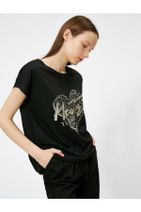 Koton Kadın Siyah Yazili Baskili T-shirt - 1