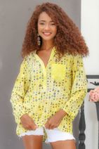 Chiccy Kadın Sarı Italyan Puan Desenli Patı Ve Cebi Pul Dokuma Uzun Kol Ayar Düğmeli Bluz M10010200bl95053 - 3