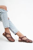 Deripabuc Hakiki Deri Kahverengi Kadın Deri Sandalet Dp-0067 - 3