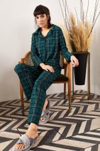 Olalook Kadın Ekose Yeşil Desenli Pijama Takımı PJM-00000002 - 3