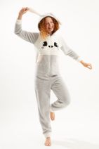 YOYOSO Ecrou Kadın Gri Sevimli Tavşan Welsoft Tulum Pijama Takımı - 8