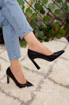Limoya Joan Siyah Kırışık Deri Rugan Stiletto Ayakkabı - 5