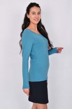 Letoile Pamuk Likralı Uzun Kollu Kadın T-shirt Mavi - 4