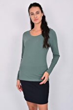 Letoile Pamuk Likralı Uzun Kollu Kadın T-shirt Yeşil - 2